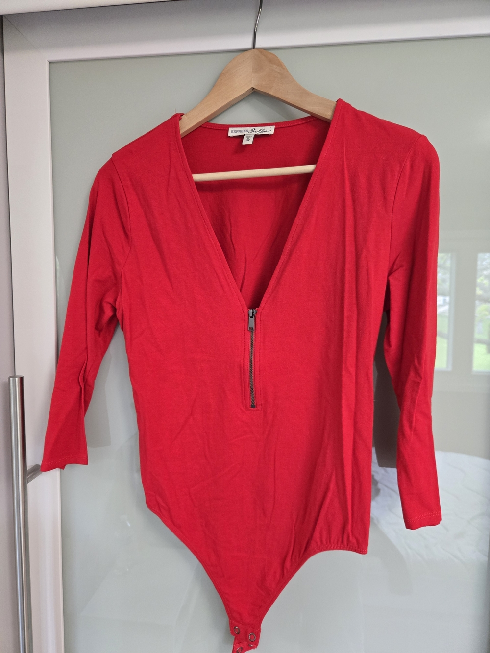 Express Cherry Red Zip-Front Bodysuit